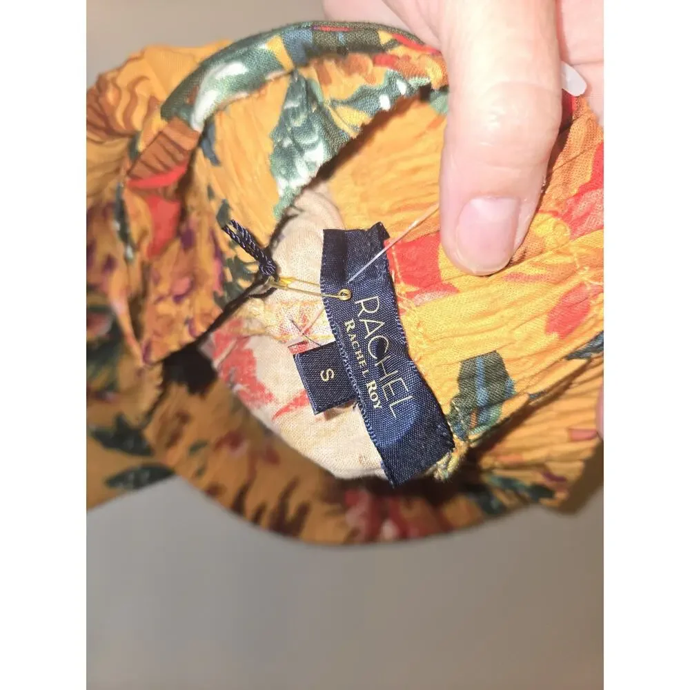 Rachel Rachel Roy Shorts Womens S Floral Linen Blend Belted Mustard Tropical NWT